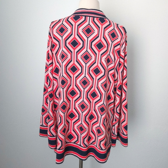 Michael Kors Pink & Blue Diamond Geometric V-Neck Tunic Top- Plus Size - Picture 2 of 7